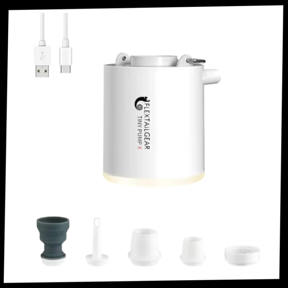Mini bomba de ar rápida Ozerty France para inflar e desinflar, portátil e eficiente, ideal para pneus e infláveis.