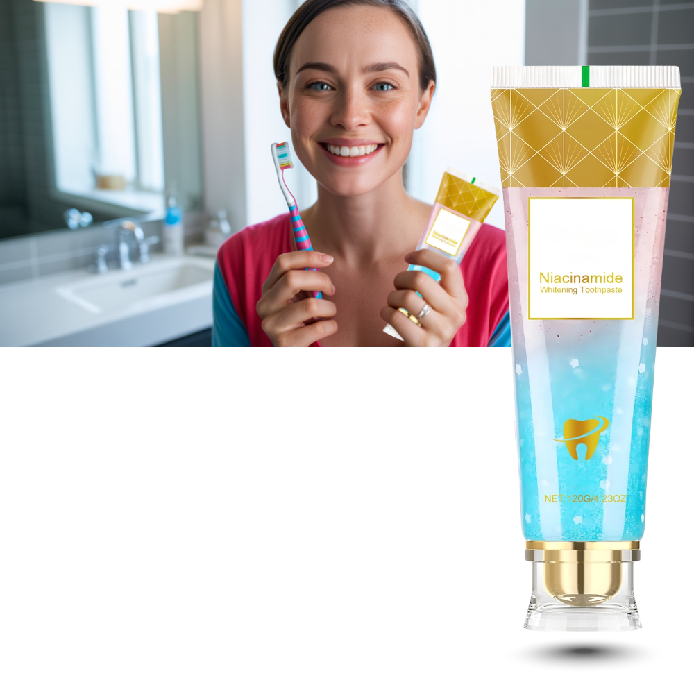 Dentifício Ozerty France com Niacinamida para cuidados bucais, pasta de 120g para branqueamento dental.