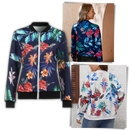 Blusão bomber floral da Ozerty França, de manga longa, ideal para roupas de exterior, com estampa colorida.