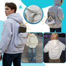 Moletom cinza da Ozerty France com capuz e bolso, com mochila integrada, ideal para roupas de outdoor e atividades ao ar livre.