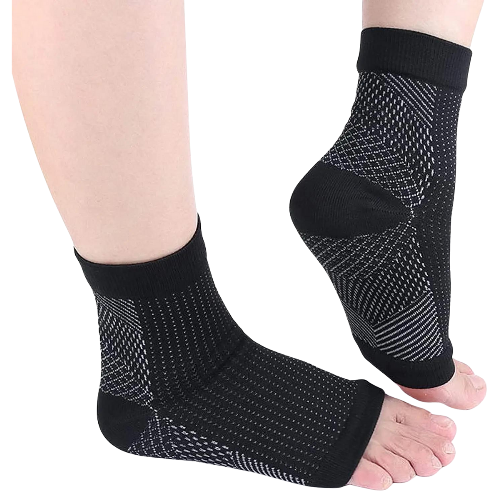 Meias relaxantes para neuropatia da marca Avidda, modelo preto, com design confortável para alívio da dor nos pés.