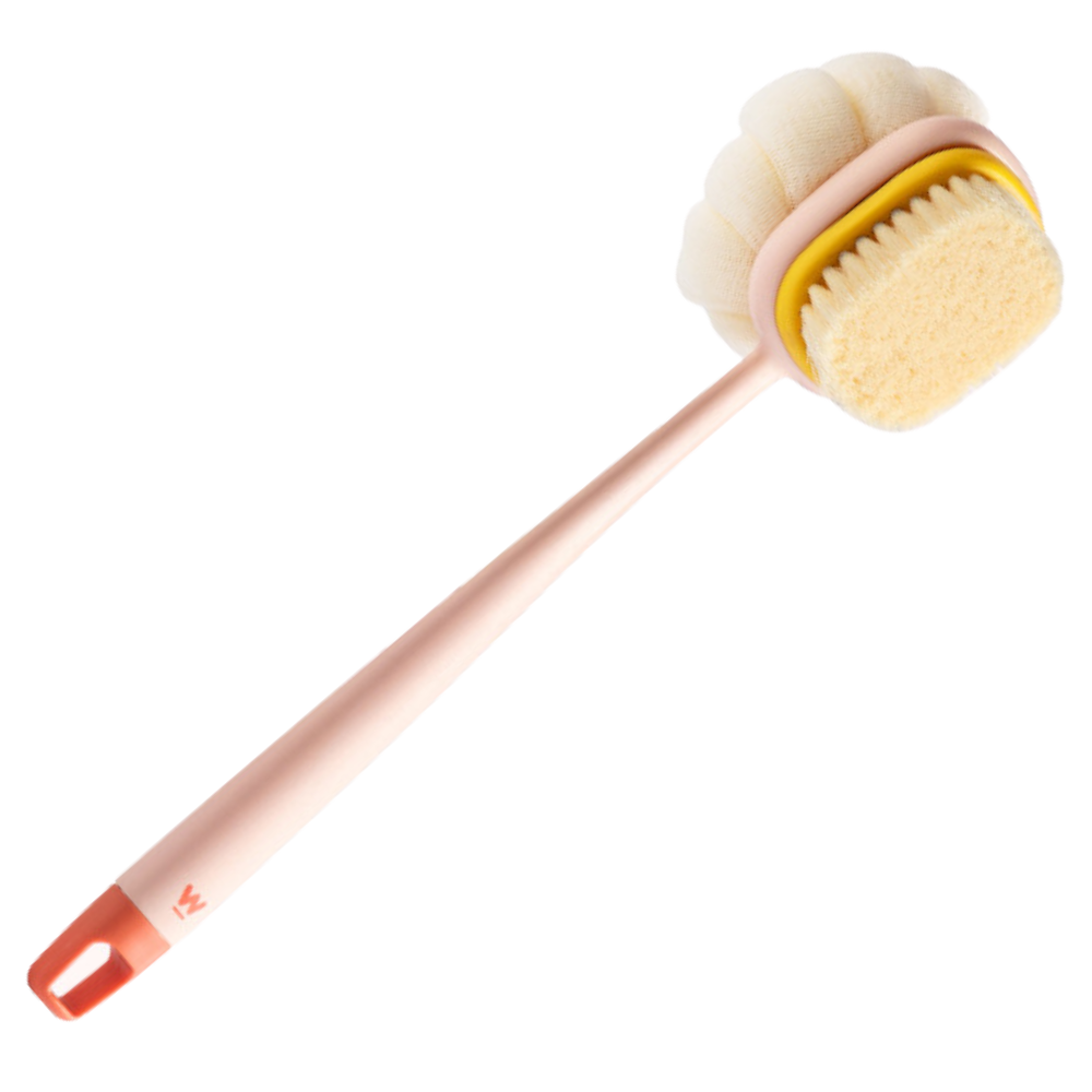 Escova de banho exfoliante para o corpo da marca Pakainn, cerdas de nylon rosa para limpeza e renovação da pele.