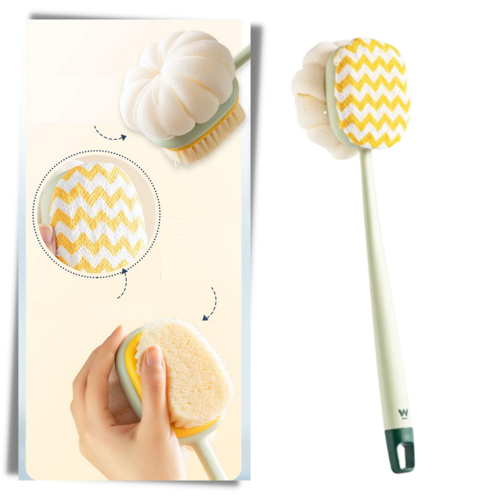 Escova de banho exfoliante para o corpo da marca Pakainn, com cerdas de náilon rosa para limpeza e renovação da pele.