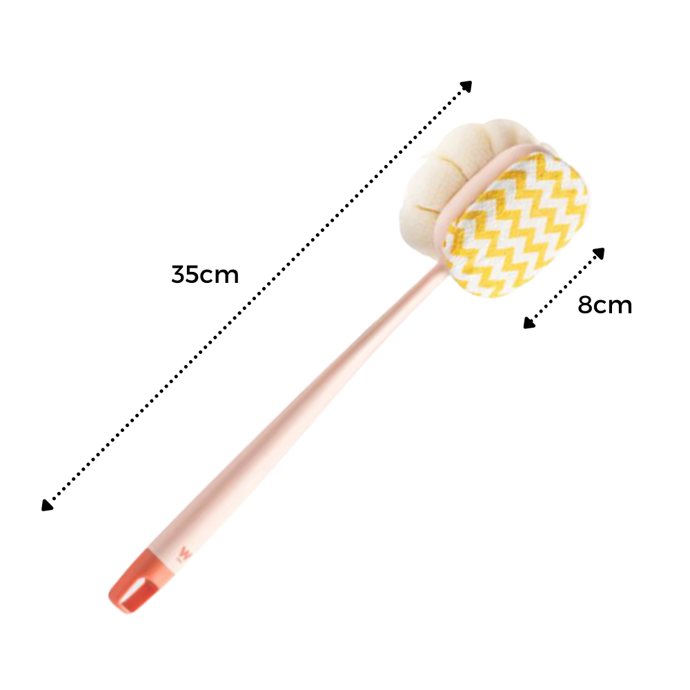 Escova de banho exfoliante para o corpo da marca Pakainn, com cerdas de nylon rosa para esfoliação suave da pele.