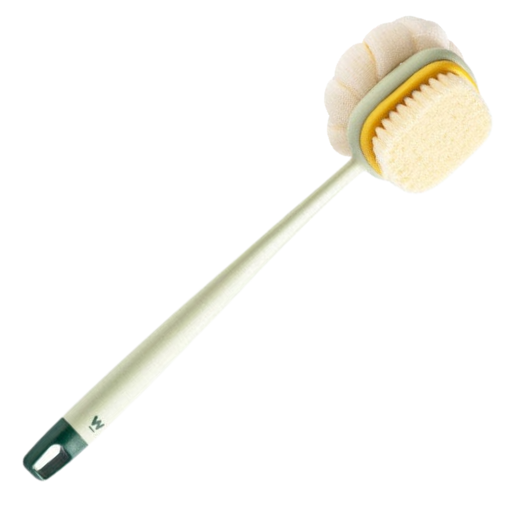 Escova de banho exfoliante para o corpo da marca Pakainn, com cerdas de nylon rosa para limpeza e renovação da pele.