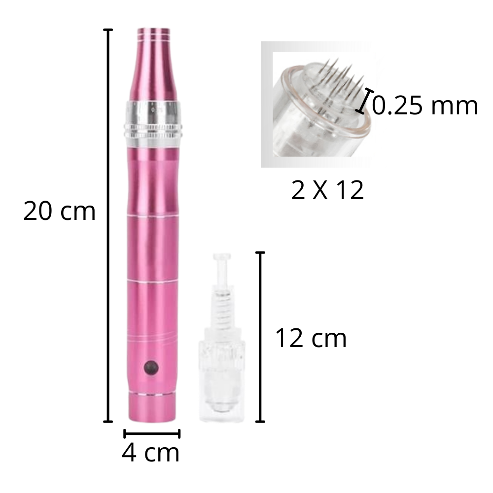 Stylo Dermique de Micro-aiguilletage Pakainn, cosméticos com agulhas finas para tratamentos faciais, em embalagem rosa.