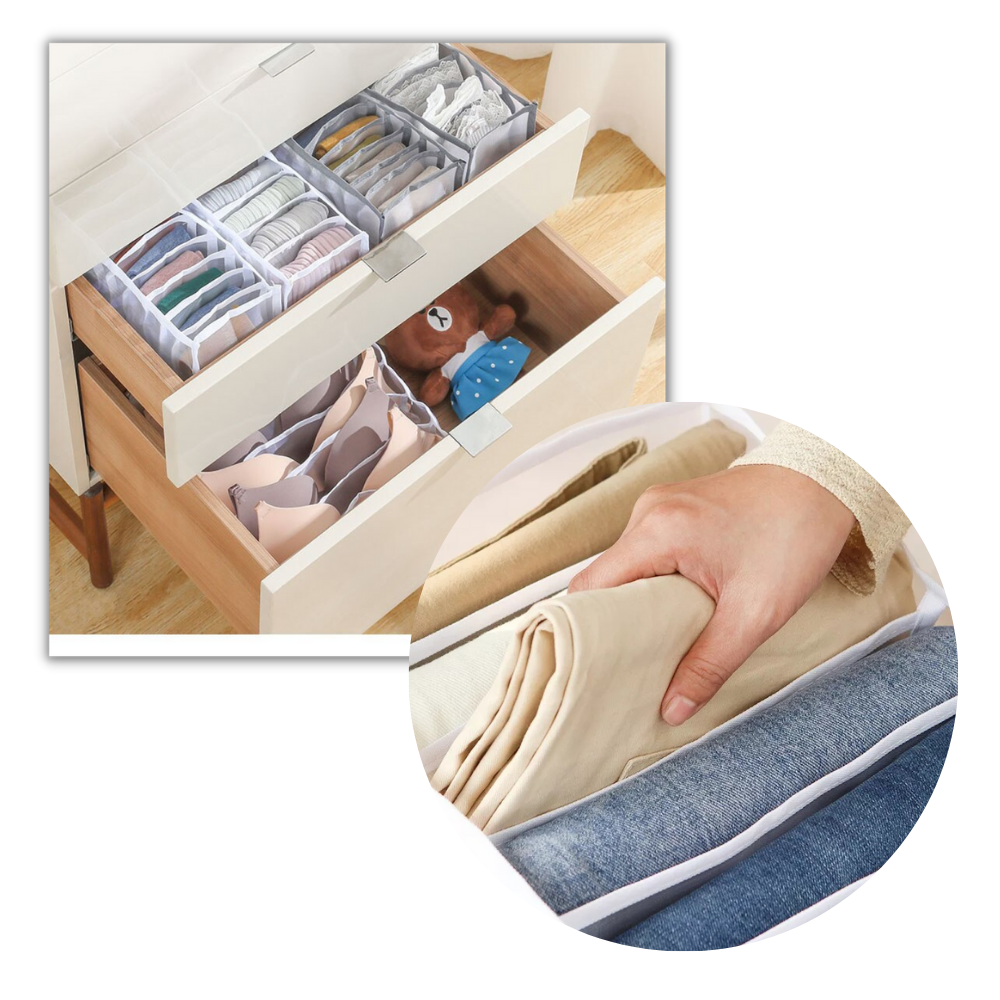 Organizador de roupas em malha Pakewalm com sete compartimentos para roupas íntimas e acessórios, para organização eficiente.