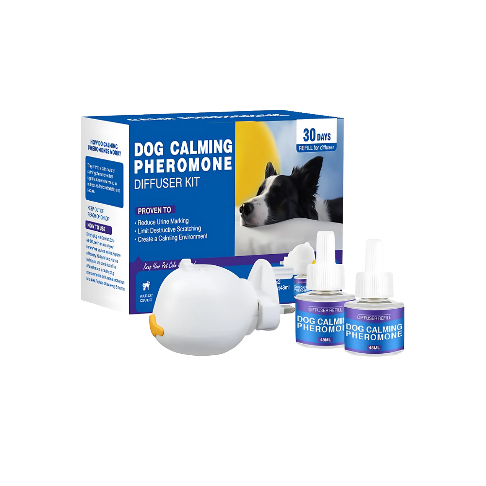 Difusor de feromônios Yubatuo para cães, acessório calmante de 96ml com patas e design relaxante.