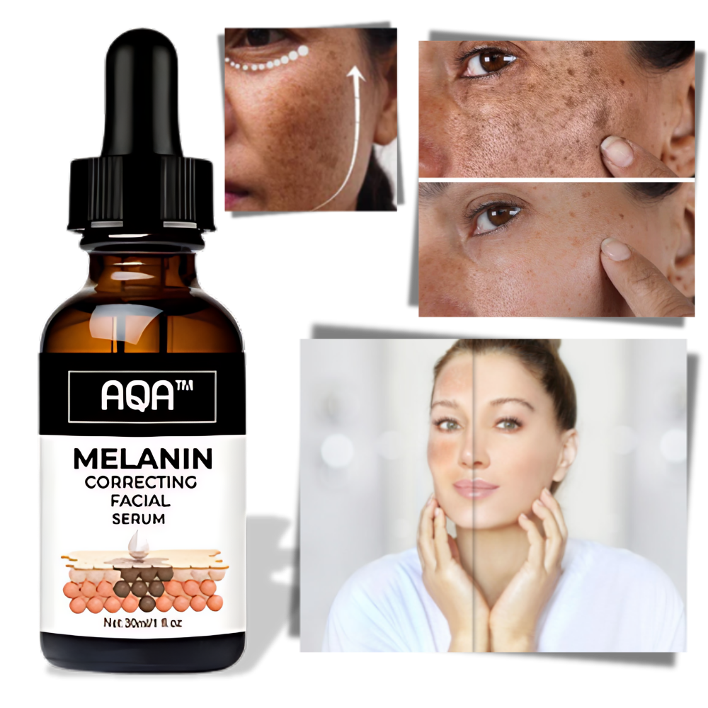 Sérum facial corretor não oleoso da Pecoda com melatonina, embalagem com frasco e conta-gotas para cuidados da pele.