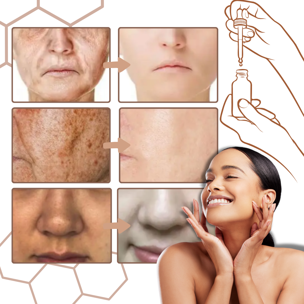 Sérum facial corretor não oleoso da Pecoda com ingredientes de melanina para pele mais uniforme e luminosa.