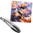 Pinça de churrasco em aço inox com alça de silicone, utensílio de cozinha resistente para grelhar e manusear alimentos.