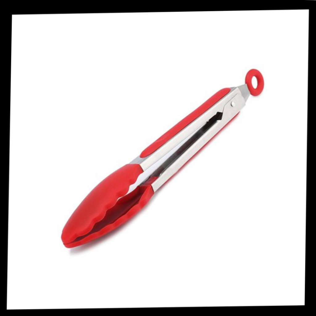 Pinça de churrasco em aço inox com alça de silicone, utensílio de cozinha da marca Peralng para grelhados e churrascos.