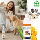 Produto de limpeza e desodorização para orelhas de animais da marca Elaimei, com ingredientes botânicos, ideal para higiene pets.