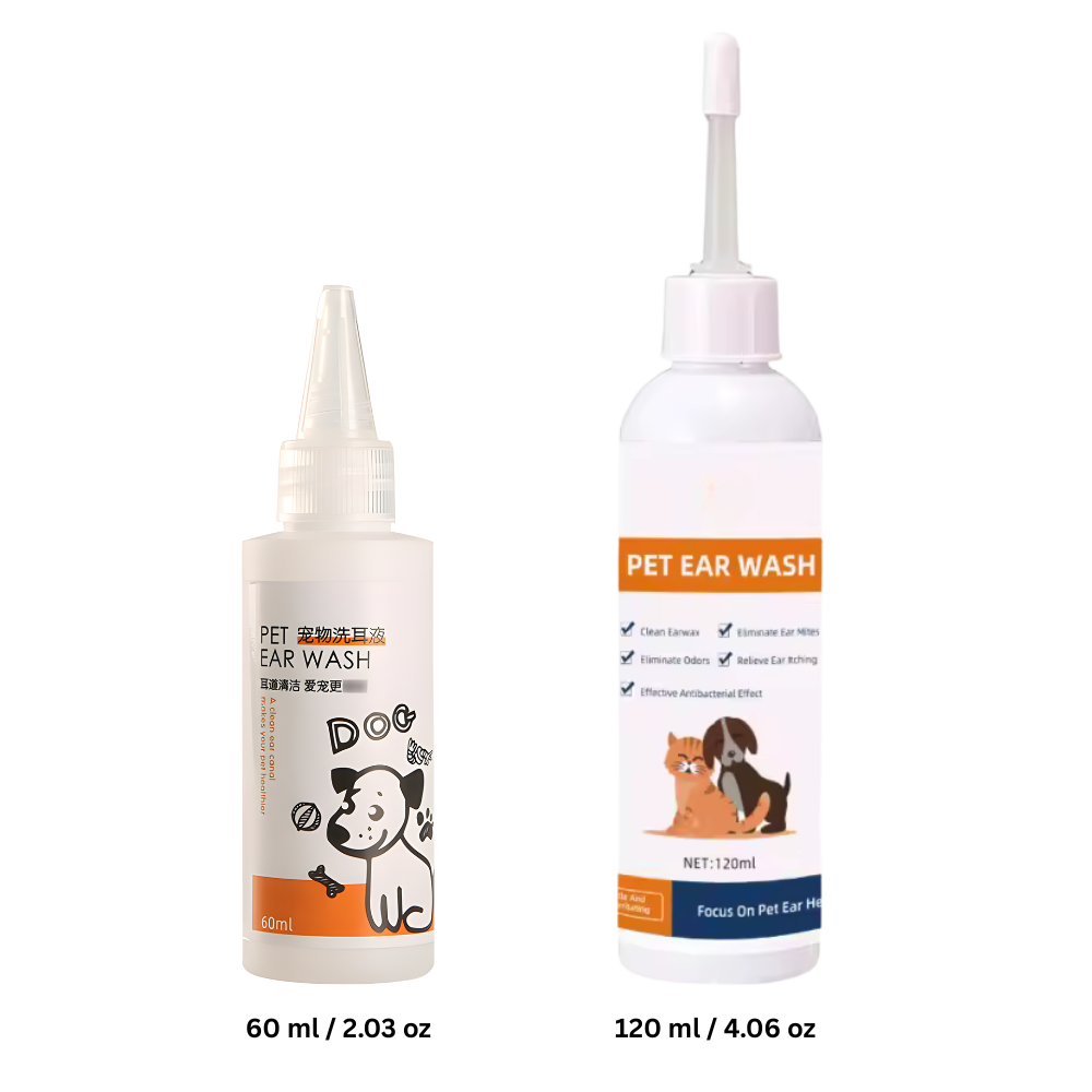 Produto de limpeza e desodorante para orelhas de animais de estimação da marca Elaimei, ideal para higiene e conforto.