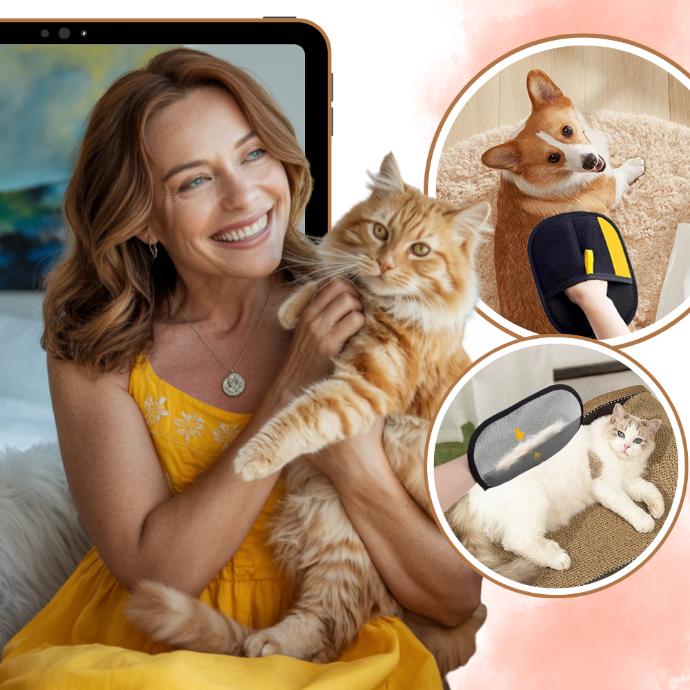 luva removedora de pelos Pet Thunder para animais, produto de lavanderia eficaz na remoção de pelos de pets.