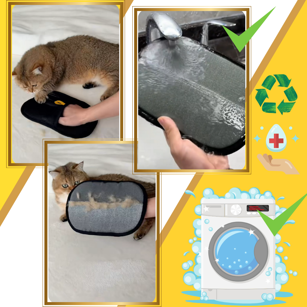 Luva removedora de pelos Pet Thunder para animais, produto de lavanderia sustentável para eliminar pelos de forma eficiente.