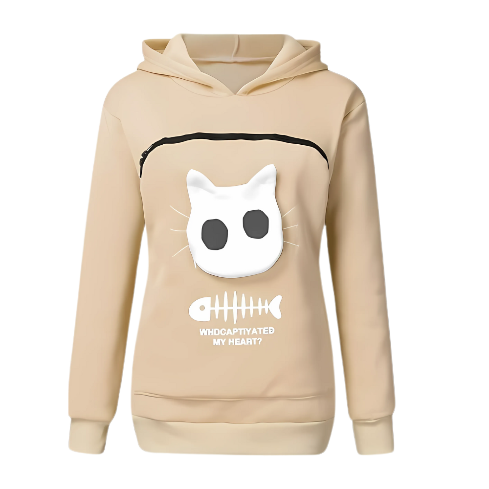 Casaco de moletom bege da Colofity para animais, veste de roupa de exterior com design interativo para pets.