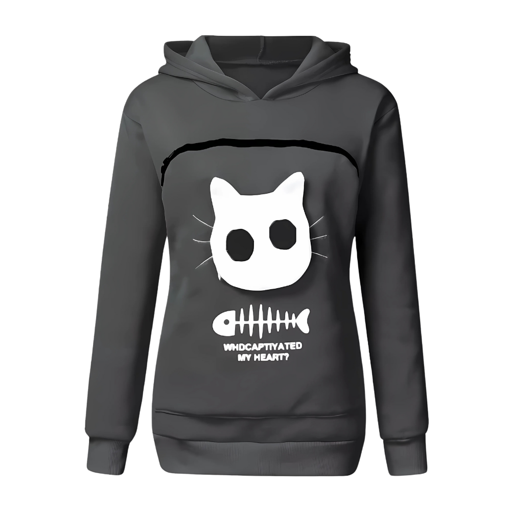 Moletom interativo para animais Colofity, veste de roupa de exterior cinza escuro, com detalhes que estimulam a interação.