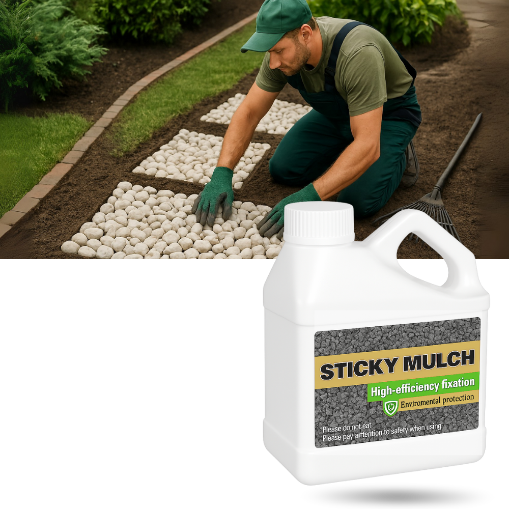 Cola de paillis forte Petra para jardinagem, adesão duradoura e eficaz para proteger e manter o paisagismo natural.