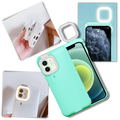 Estuche de telefone branco Peyan para iPhone 12 com anel luminoso LED, proteção e iluminação prática para selfies.