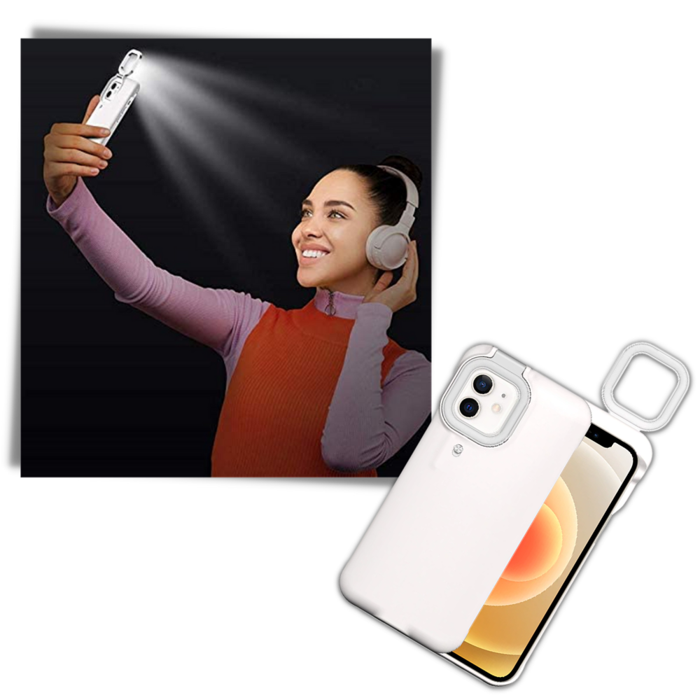 Estojos de telefone Peyan com anel luminoso LED para iPhone 12, em cor branca, com design elegante e funcionalidade de iluminação.