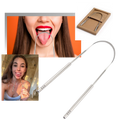 Escova de língua em aço inoxidável da Phogeo para cuidados bucais, com cerdas finas e superfície lisa para higiene oral eficaz.