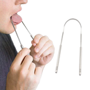 Escova de língua em aço inoxidável da Phogeo para cuidados bucais, com cerdas lisas e design para higiene oral eficiente.