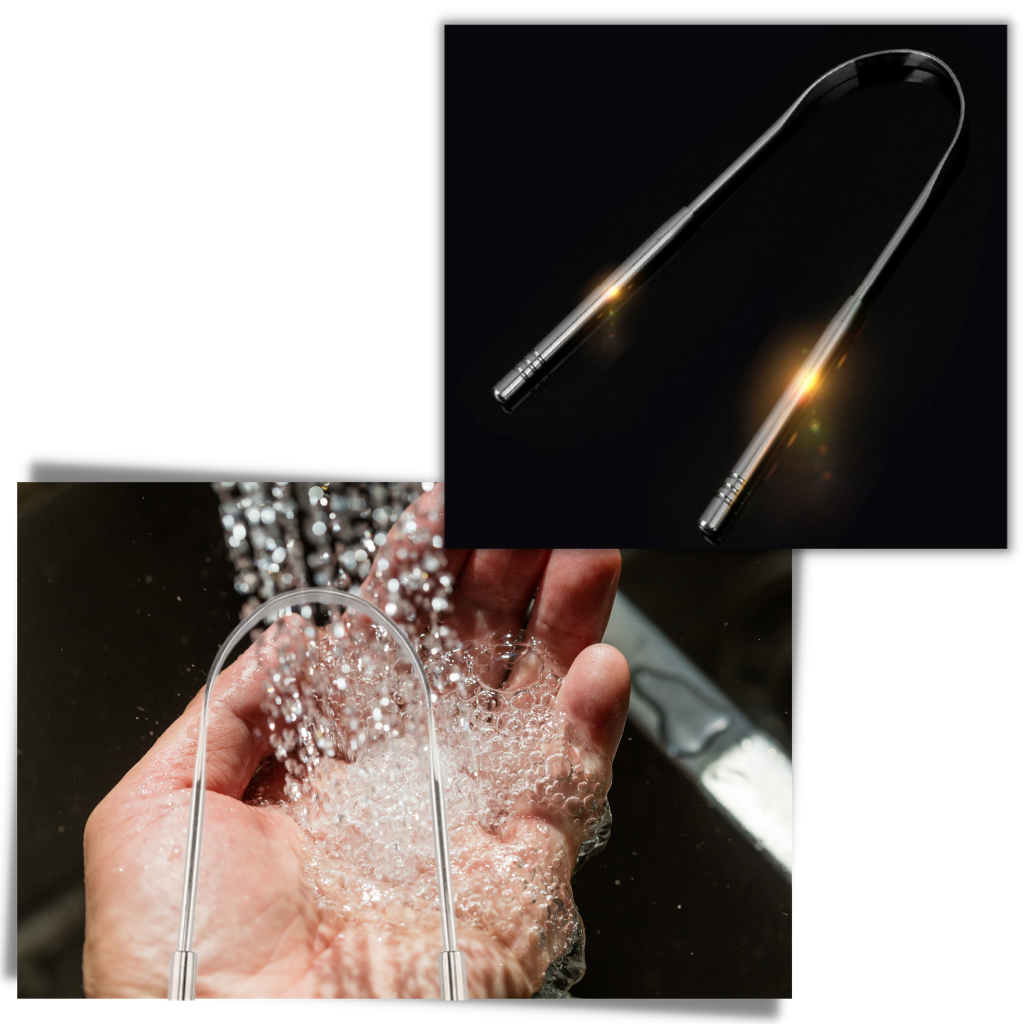 Escova de língua em aço inoxidável Phogeo para cuidados bucais, com superfície lisa para higiene oral eficaz.