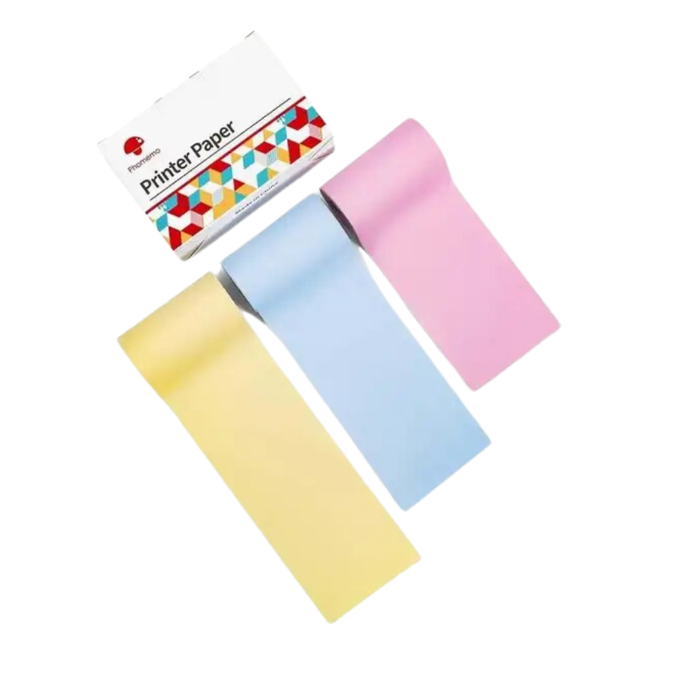 Impressora de stickers sem tinta Giyblacko Phomemo com bobinas coloridas e papel não adesivo, para etiquetas e decorações.