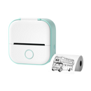 Impressora de stickers sem tinta Phomemo da Giyblacko, com bobina de papel adesivo verde e branco, vista frontal.
