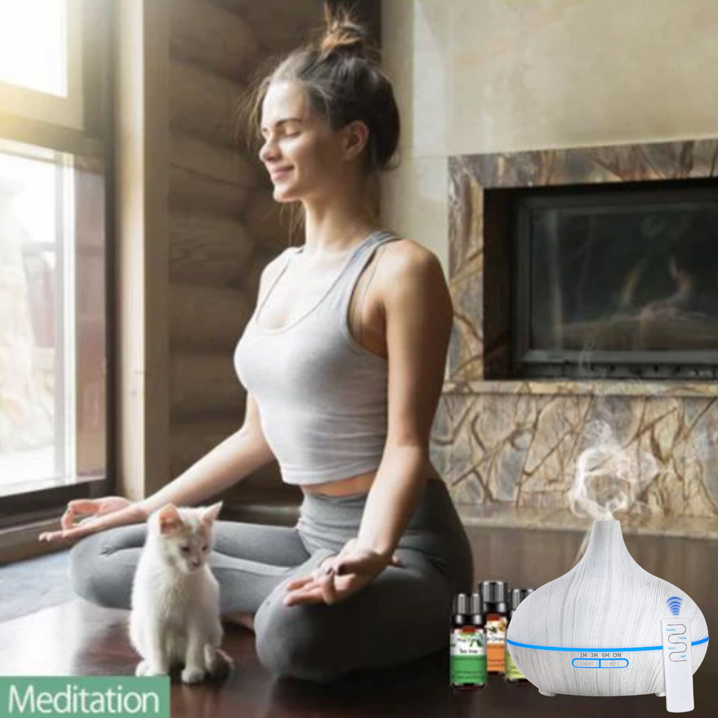 Conjunto de 6 óleos essenciais Plant Therapy para massagem e relaxamento, com frascos de vidro e rótulos coloridos.