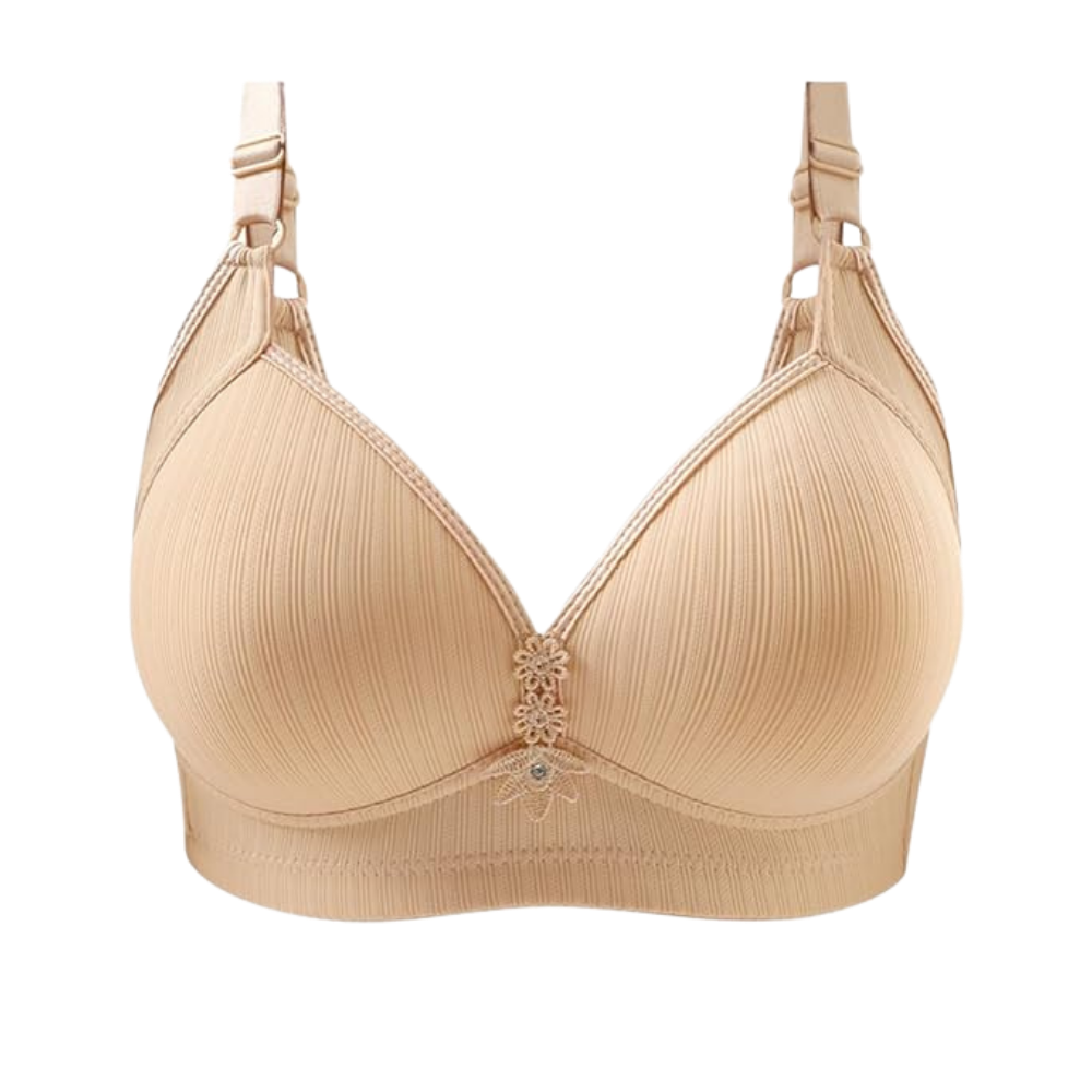 Soutien-gorge push-up sem fio de tamanho grande da Inkach, em tom bege, com design confortável e suporte aprimorado.