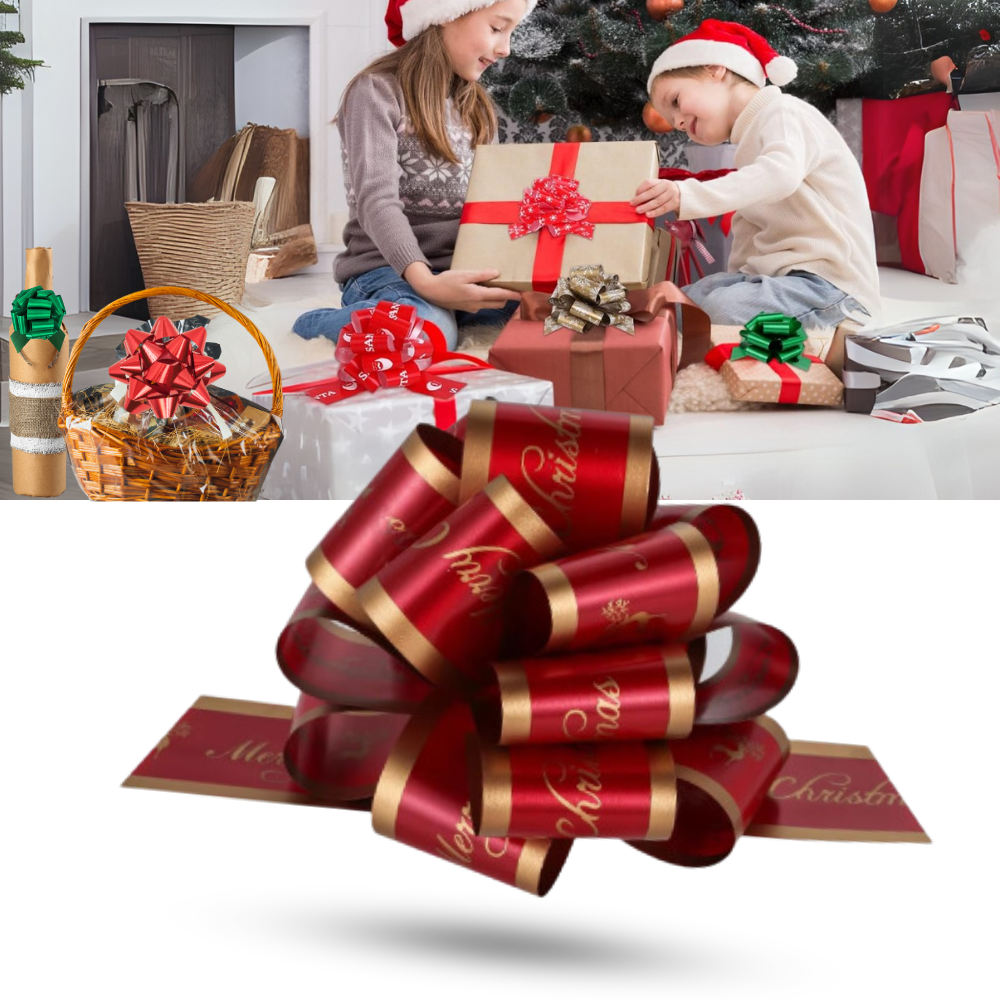 Conjunto de 10 laços festivos de fita da Pmu, fácil de montar, ideal para embrulhos de presentes e decorações natalinas.