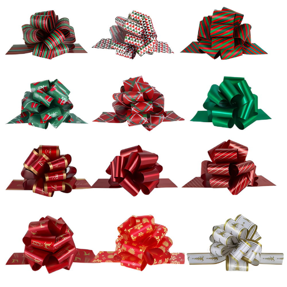 Conjunto de 10 nós de fita festivos da Pmu, com design fácil de montar para presentes e decorações.