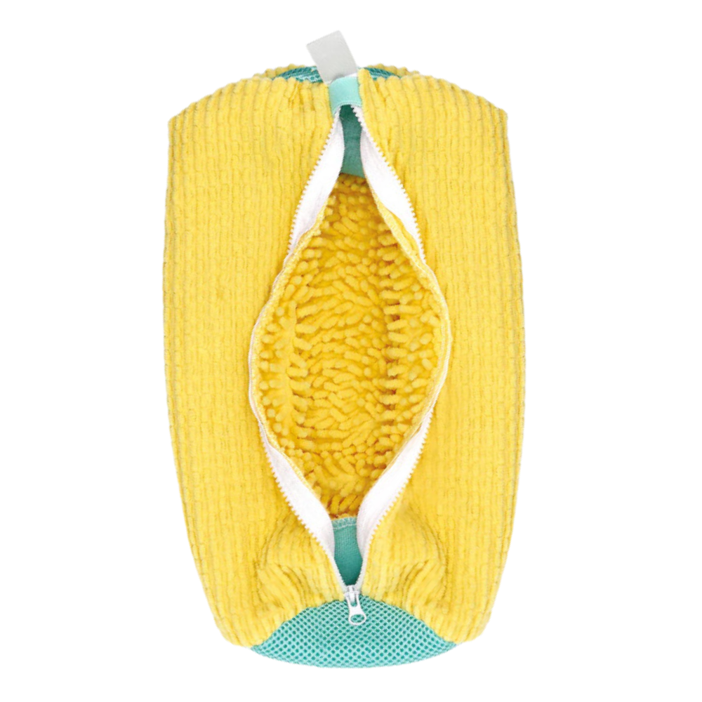Saco de roupa para calçados em poliéster amarelo da Nuolux, ideal para lavar sapatos na lavanderia.