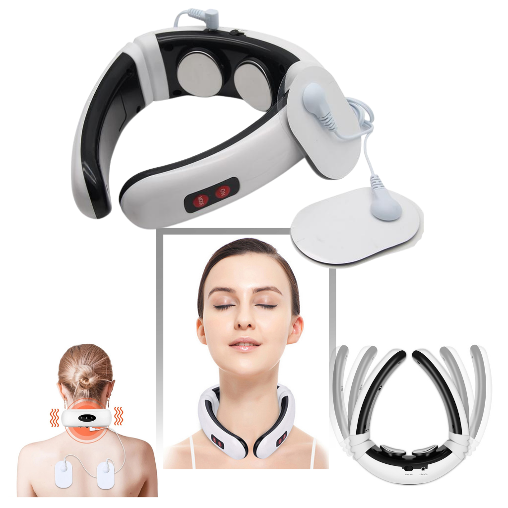 Masseur cervical Ponyta com tração circular e aquecimento infrarrojo, dispositivo de relaxamento para pescoço e ombros.