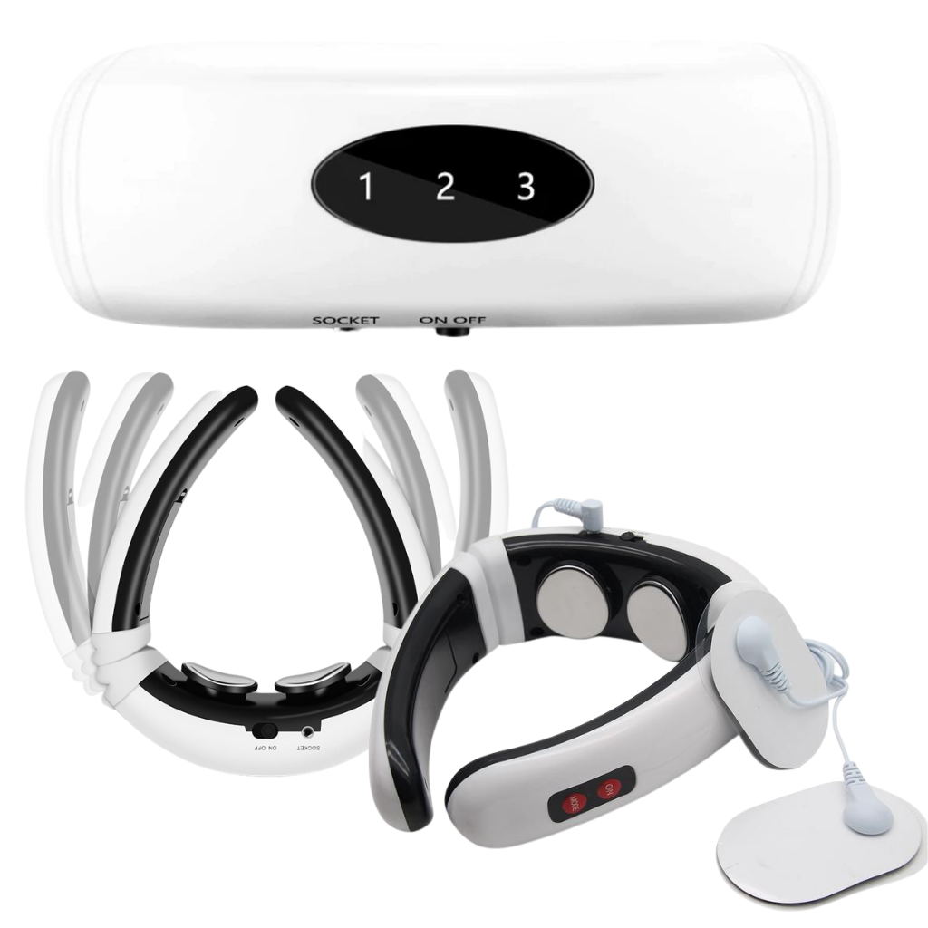Masseur de cervical Ponyta com traction circular, aquecimento infravermelho, destinado a massagens e relaxamento.