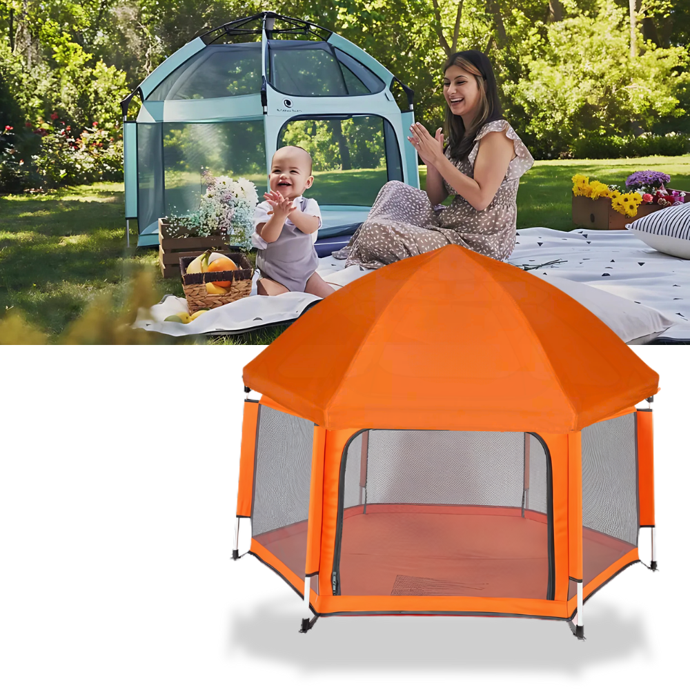 Parc de malha para crianças da The California Beach Co. LLC, ideal para camping e atividades ao ar livre, com estrutura fácil de montar.