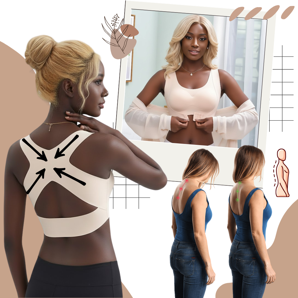 Soutien-gorge sem costura da Xingqing com suporte postural, ideal para conforto e alinhamento da postura.