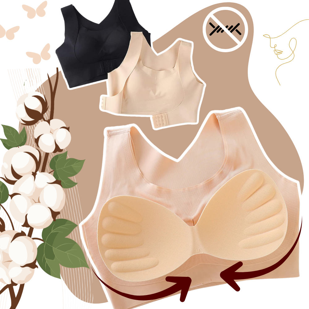 Soutien-gorge sem costura da Xingqing com suporte postural, tecido confortável e design que realça a postura e o bem-estar.
