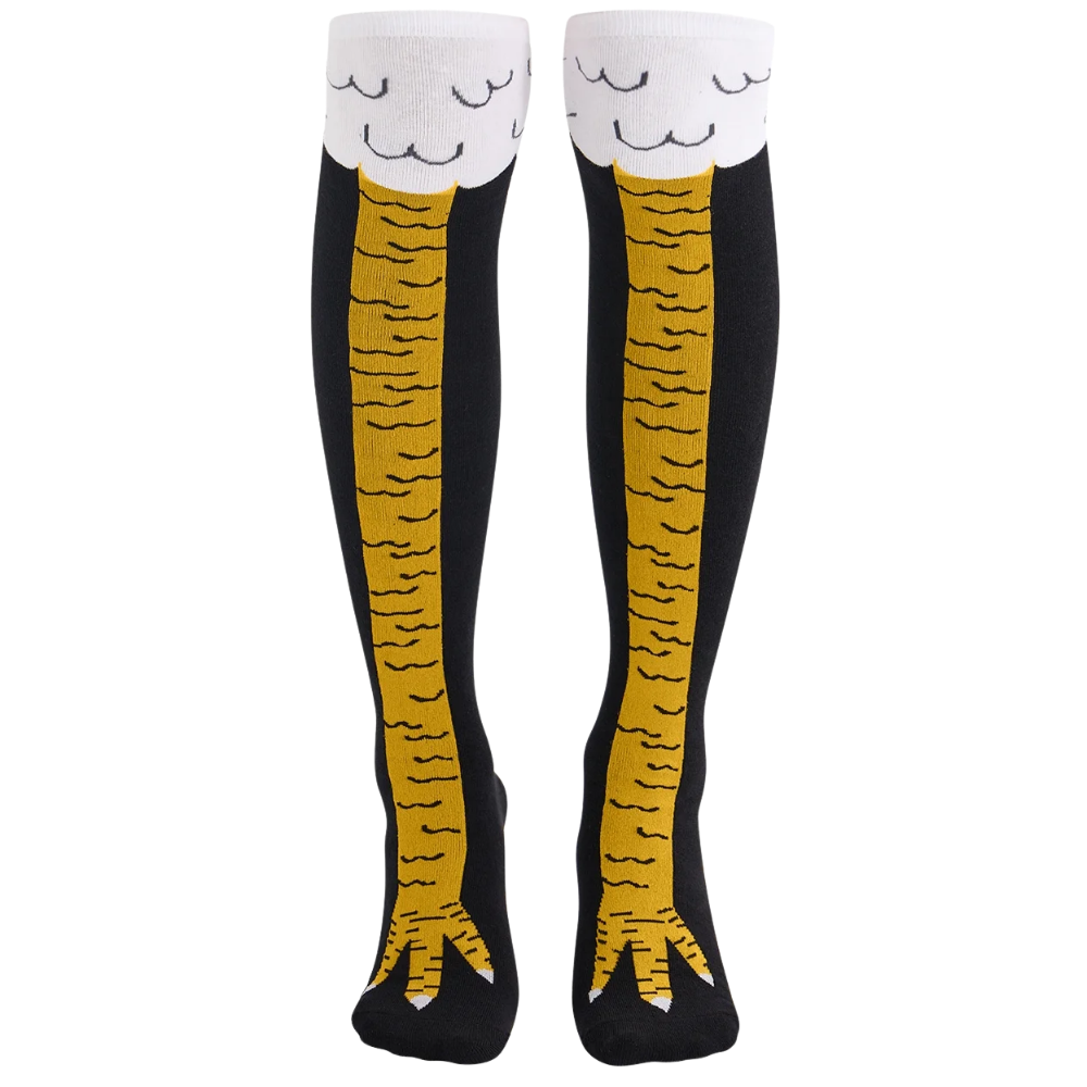 Meias com estampa de patas de galinha da marca Gl, confortáveis e divertidas para o dia a dia.