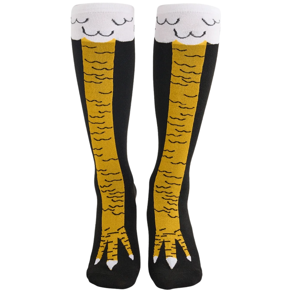 Meias femininas com estampa de patas de galinha da marca Gl, detalhes de estilo divertido e confortável para o dia a dia.