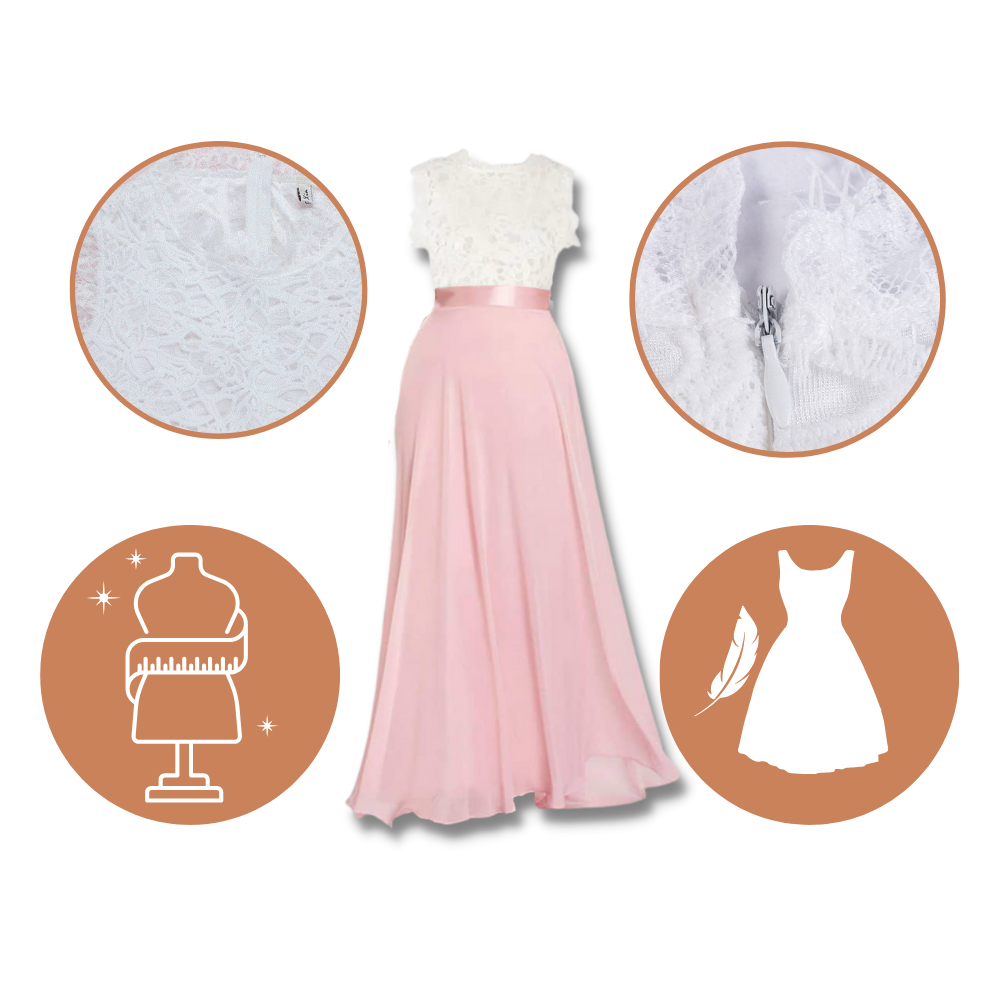 Vestido de chiffon e renda Prairie Chic da Jbeelate, com detalhes delicados de renda e estilo boho, ideal para ocasiões especiais.