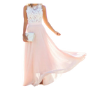 Robe de mousseline de dentelle Prairie Chic da Jbeelate, leve e fluida em tom rosa claro, com detalhes delicados e elegantes.
