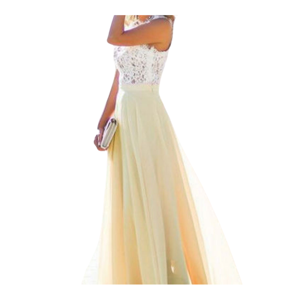 Robe de mousseline de dentelle Prairie Chic da Jbeelate em tecido amarelo com detalhes elegantes e delicados para ocasiões especiais.
