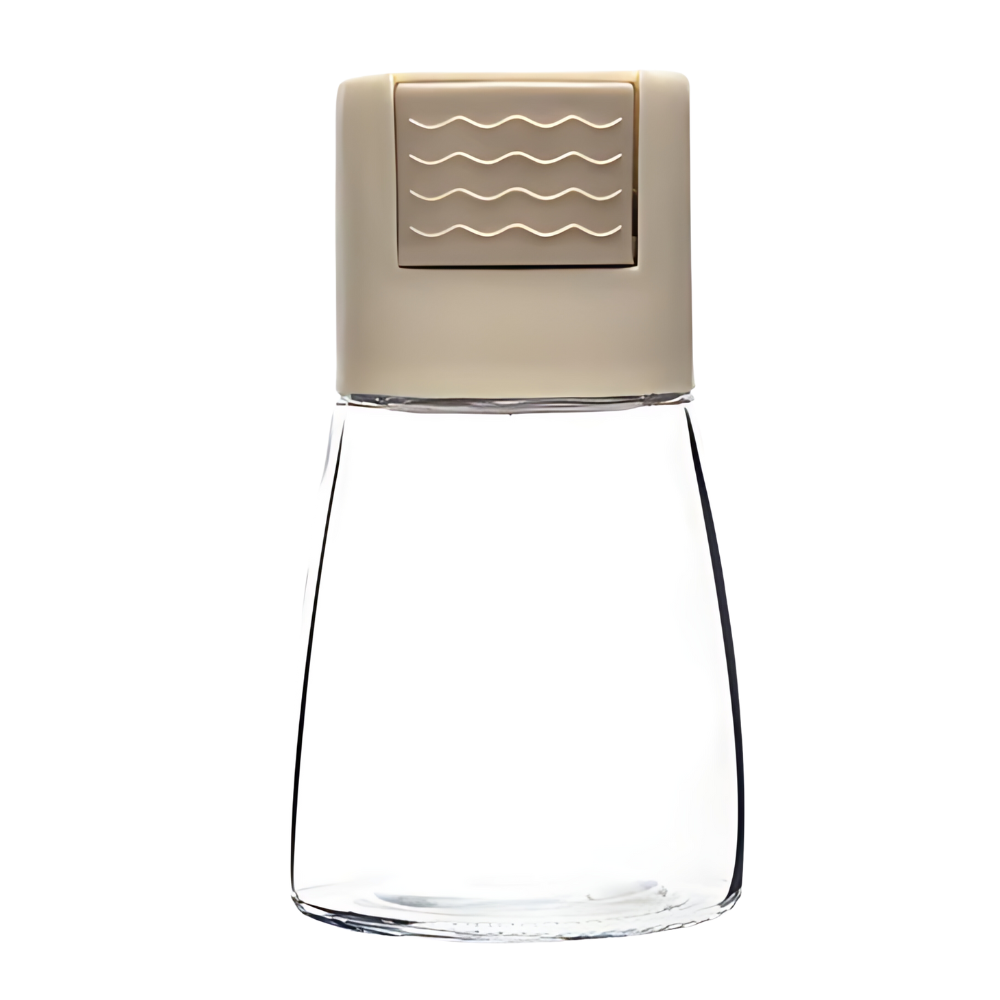 Saleira e pimenteira Tking Fashion com botão de pressão, acabamento bege, utensílios de cozinha para temperar com precisão.