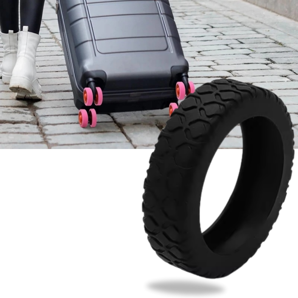 Proteções de silicone para rodas de mala da Kehuo, acessório resistente para proteger e prolongar a vida útil das rodas do bagagem.