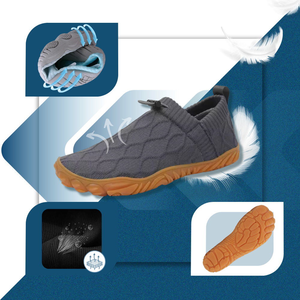 Sapatos confortáveis estilo barefoot da Luniquz, com design ergonômico e amortece os passos para maior conforto ao caminhar.