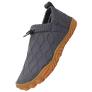 Sapatos confortáveis Luniquz Barefoot cinza, calçados leves e flexíveis, visão frontal com detalhes de textura e design ergonômico.
