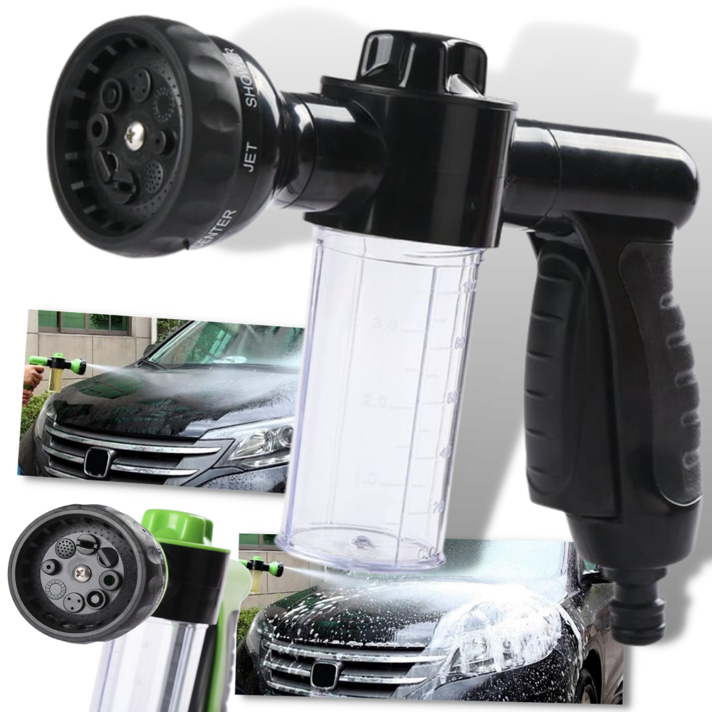 Pistolet de lave-auto haute pressão Profit com dispenser de sabão, ferramenta de limpeza para veículos, em cor preta.